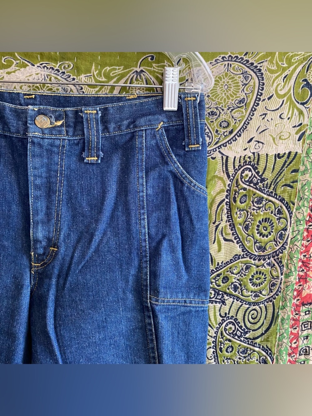 Rare Lee Leens Vintage 1970's Indigo Wash Denim Country Flared Jeans Size 30x32 - Picture 3 of 16